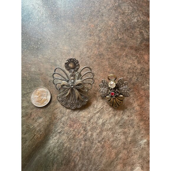 Vintage Angel Pins Set - Silver-Tone Filigree With Rhinestones - Heavenly Access - Picture 5 of 5